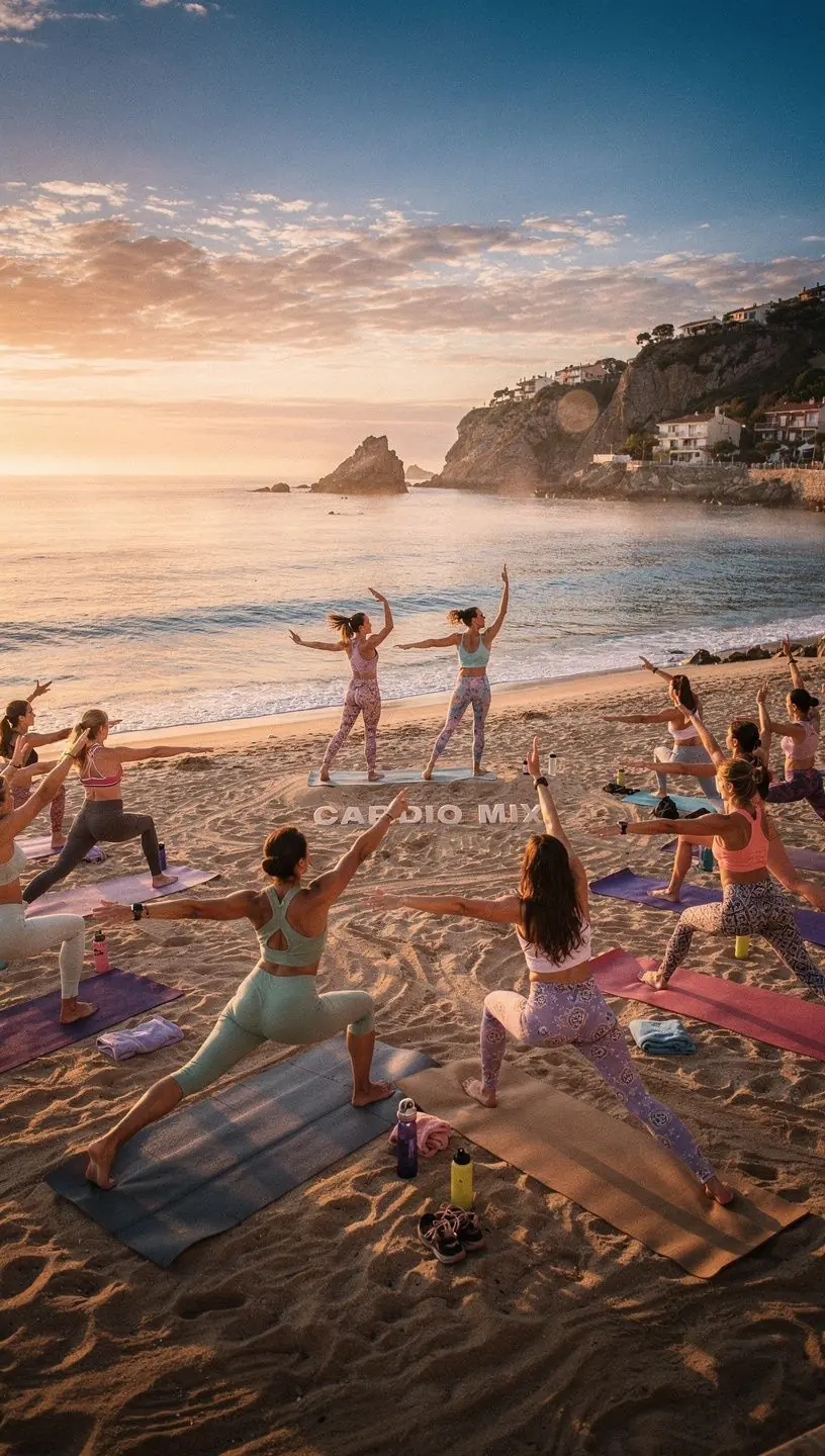 Una persona realizando una postura de yoga mientras corre en un parque.