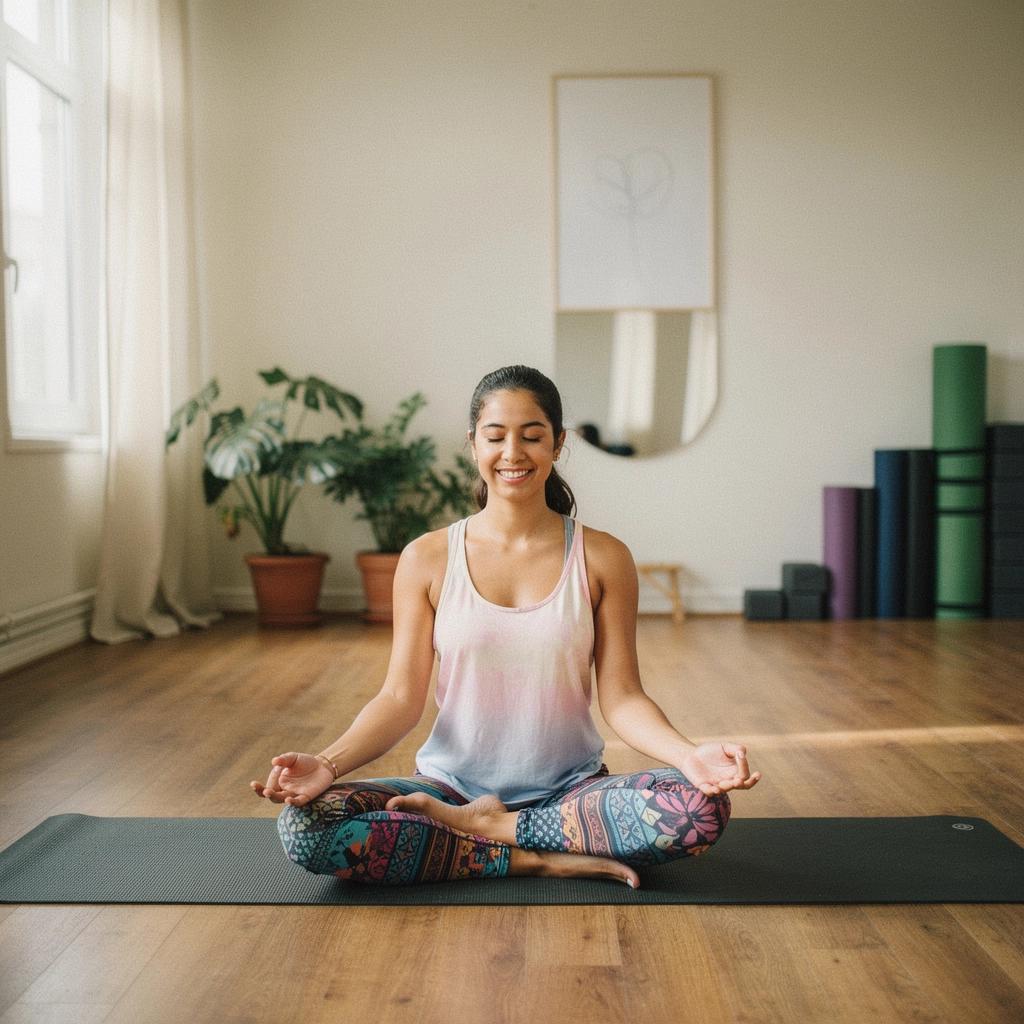 Mujer en una postura de equilibrio mientras aumenta su ritmo cardíaco.