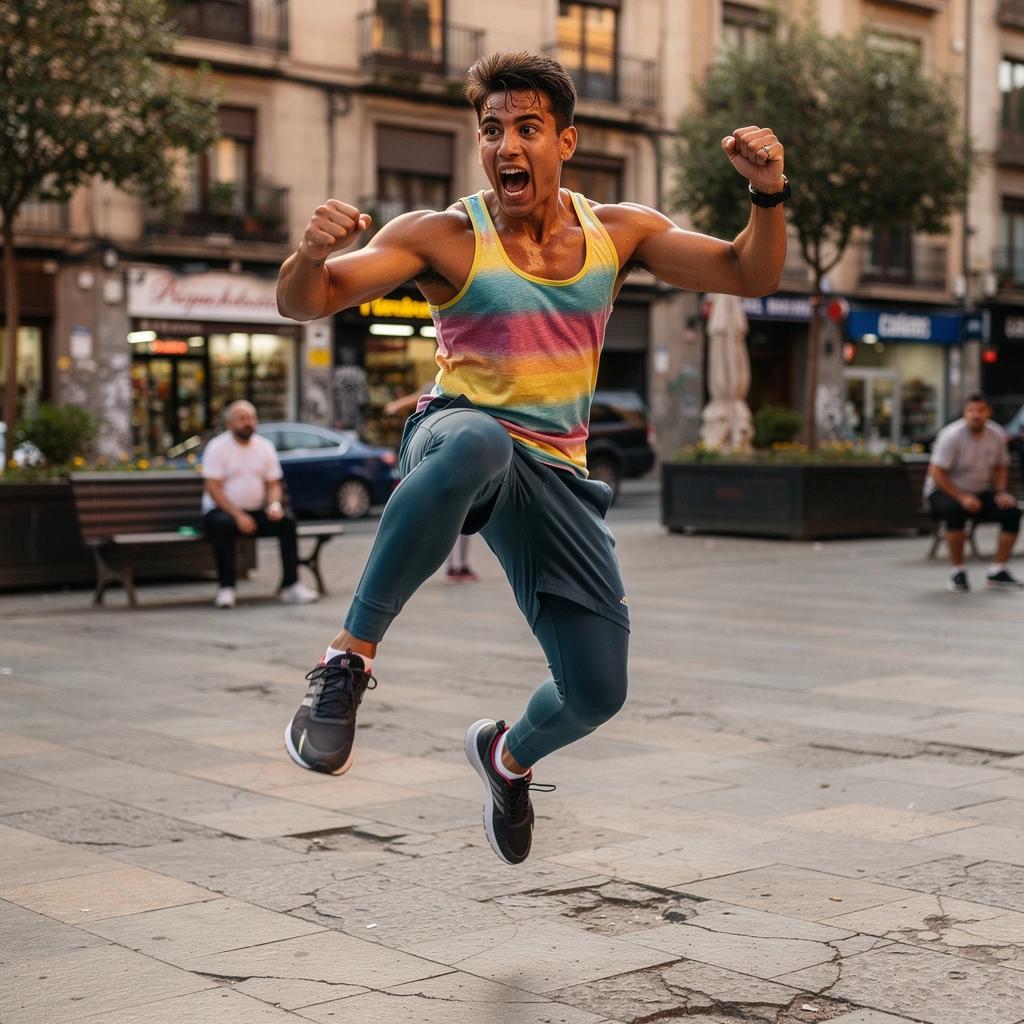 Atardecer en la playa con personas realizando yoga y ejercicios de alta energía.